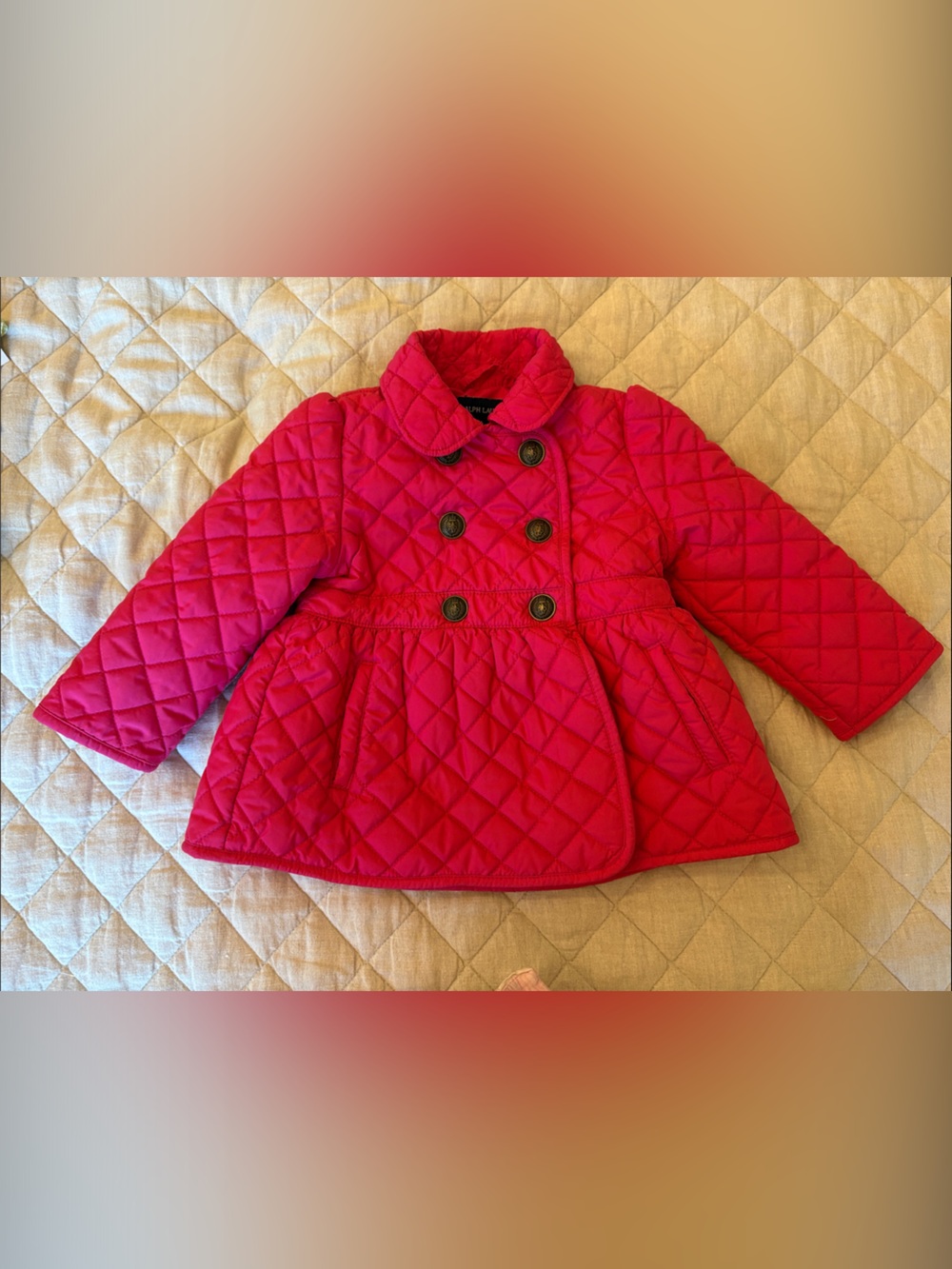 Ralph Lauren Quilted Bright Pink Girls Peacoat